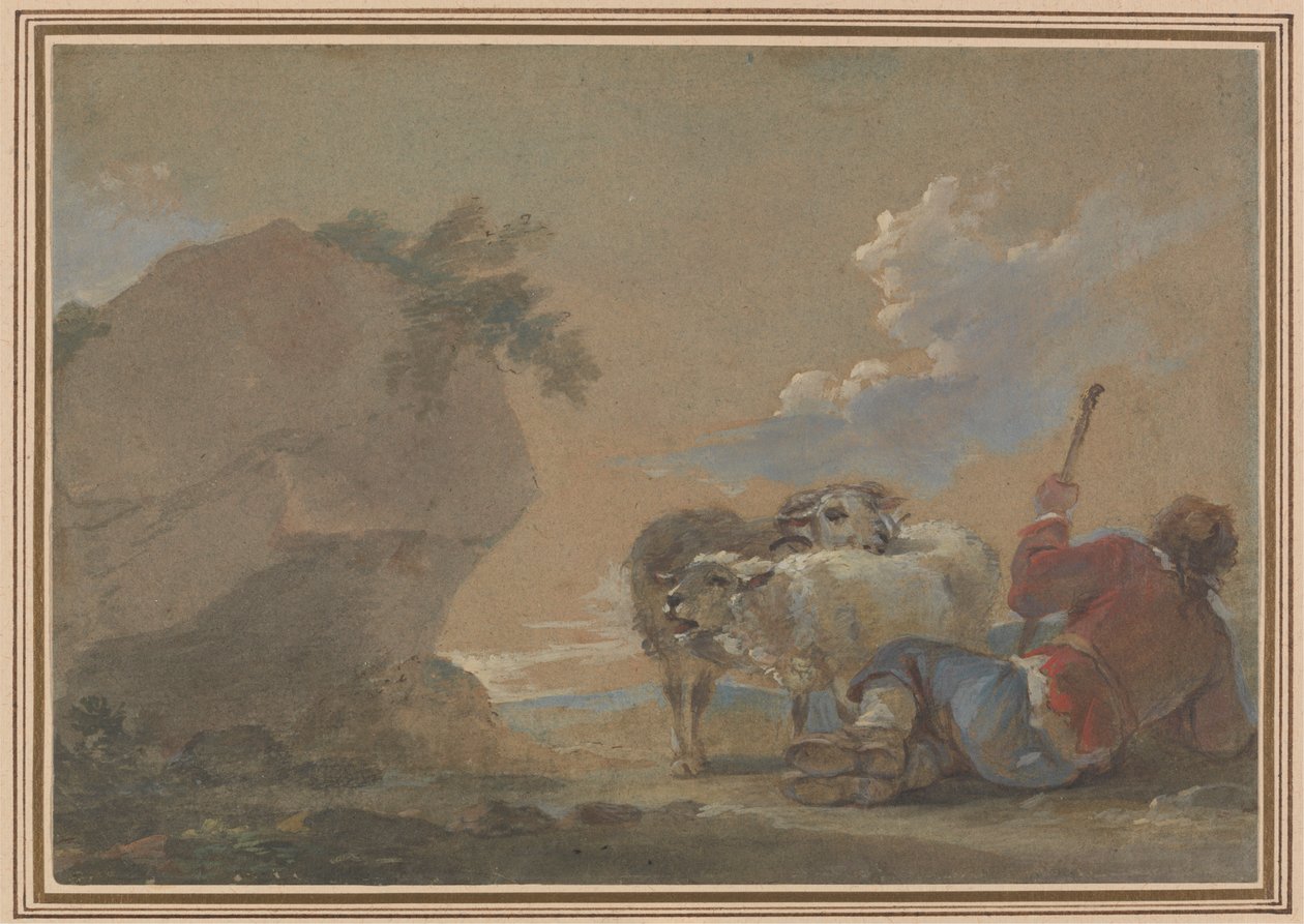 Paisaje con pastor y ovejas de Thomas Barker