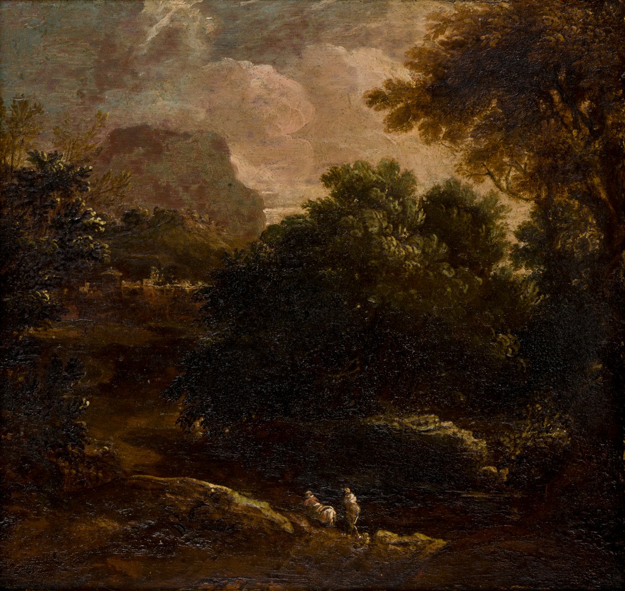 Paisaje arbolado con figuras, c.1789-1847 (óleo sobre tabla) de Thomas Barker