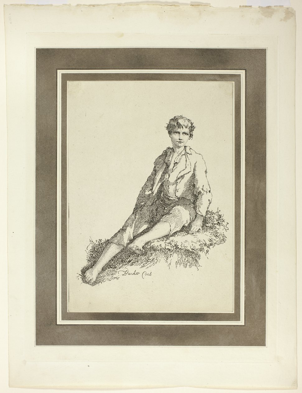 Niño joven sentado, de la primera edición de Especímenes de Poliautografía de Thomas Barker