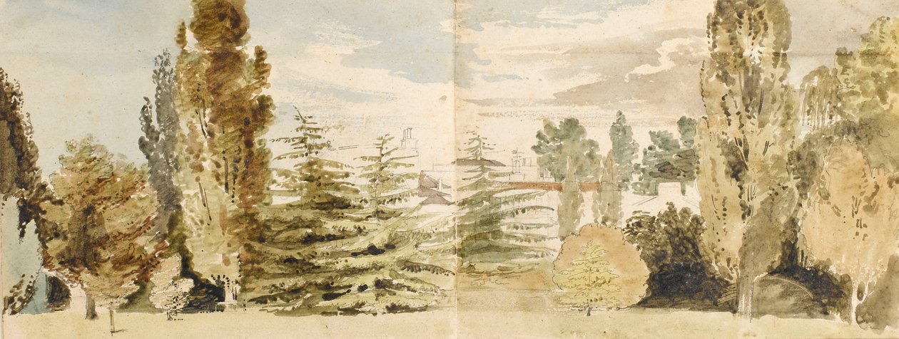 Vista de Merton Place desde el oeste a través del césped y el río. de Thomas Baxter