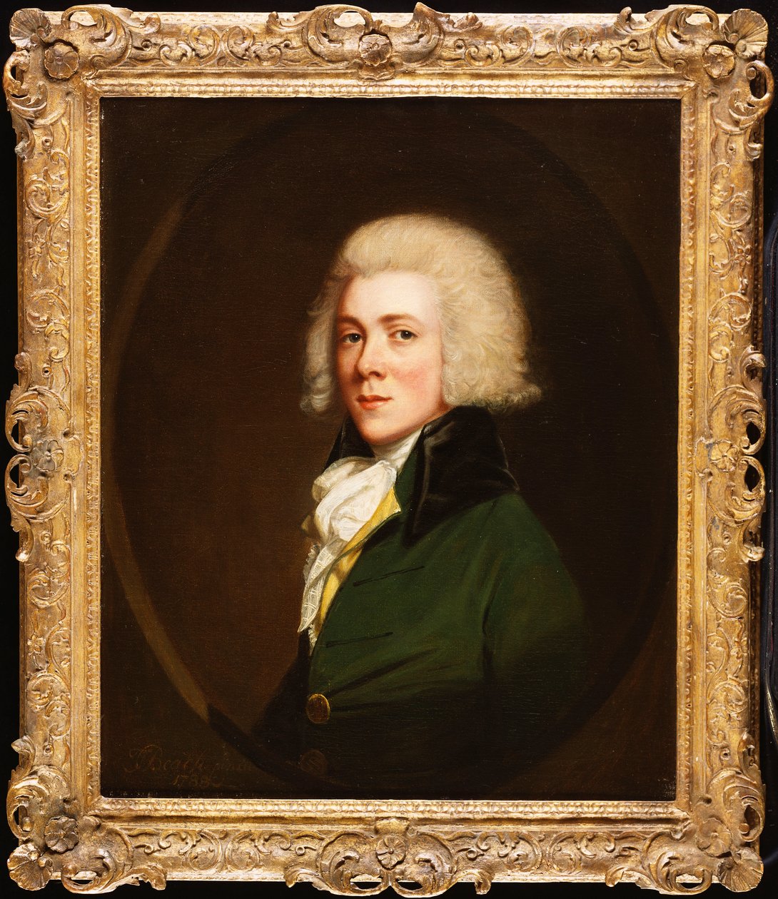 Retrato de Reginald Pearch, medio cuerpo, con una chaqueta verde y una corbata blanca, 1788 de Thomas Beach