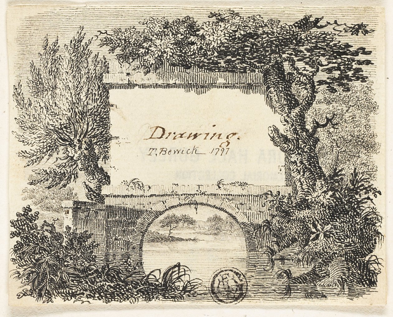 Viñeta con árboles de puente de Thomas Bewick