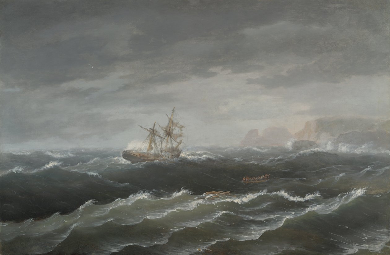 Naufragio cerca de una costa rocosa de Thomas Birch