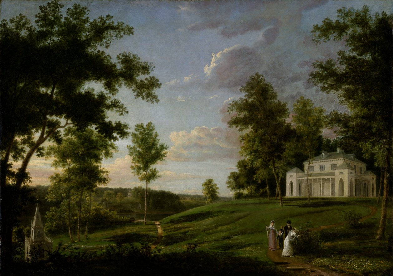 Vista sureste de Sedgeley Park, la residencia de campo de James Cowles Fisher, Esq., ca. 1819 de Thomas Birch