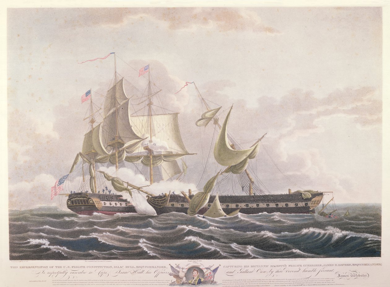La batalla entre el USS Constitution y el HMS Guerriere de Thomas Birch