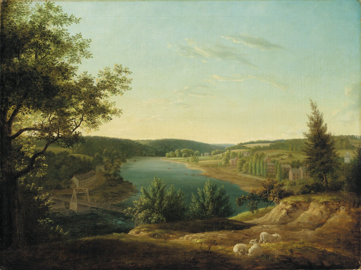 Vista del Puente de la Cadena y las Cataratas del Schuylkill, a cinco millas de Filadelfia de Thomas Birch
