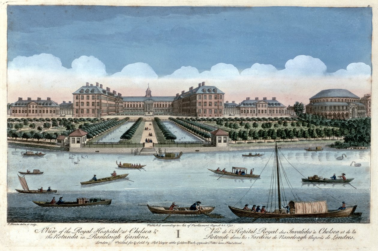 Vista del Hospital Real en Chelsea y la Rotonda en los Jardines de Ranelagh, Londres, 1751 de Thomas Bowles