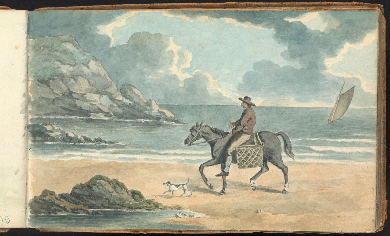 Álbum de estudios de paisajes y figuras: Hombre a caballo en la playa de Thomas Bradshaw