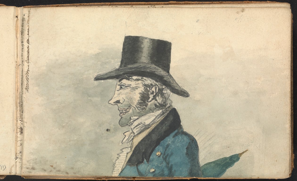 Álbum de estudios de paisajes y figuras: Perfil de un hombre con sombrilla de Thomas Bradshaw