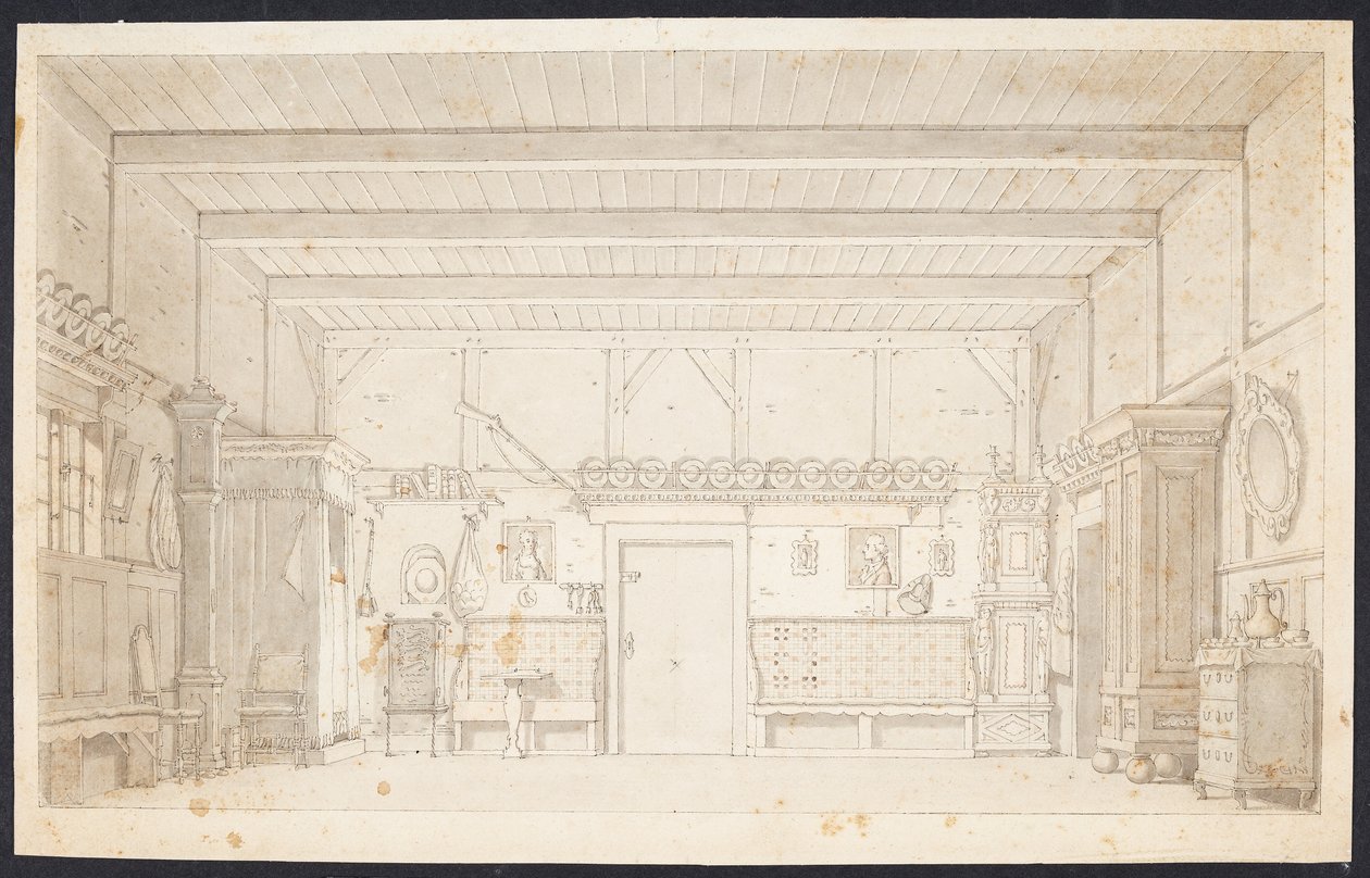 Una casa de campesinos. Boceto decorativo para "La boda de Peter" de Schulz y Thaarup de Thomas Bruun