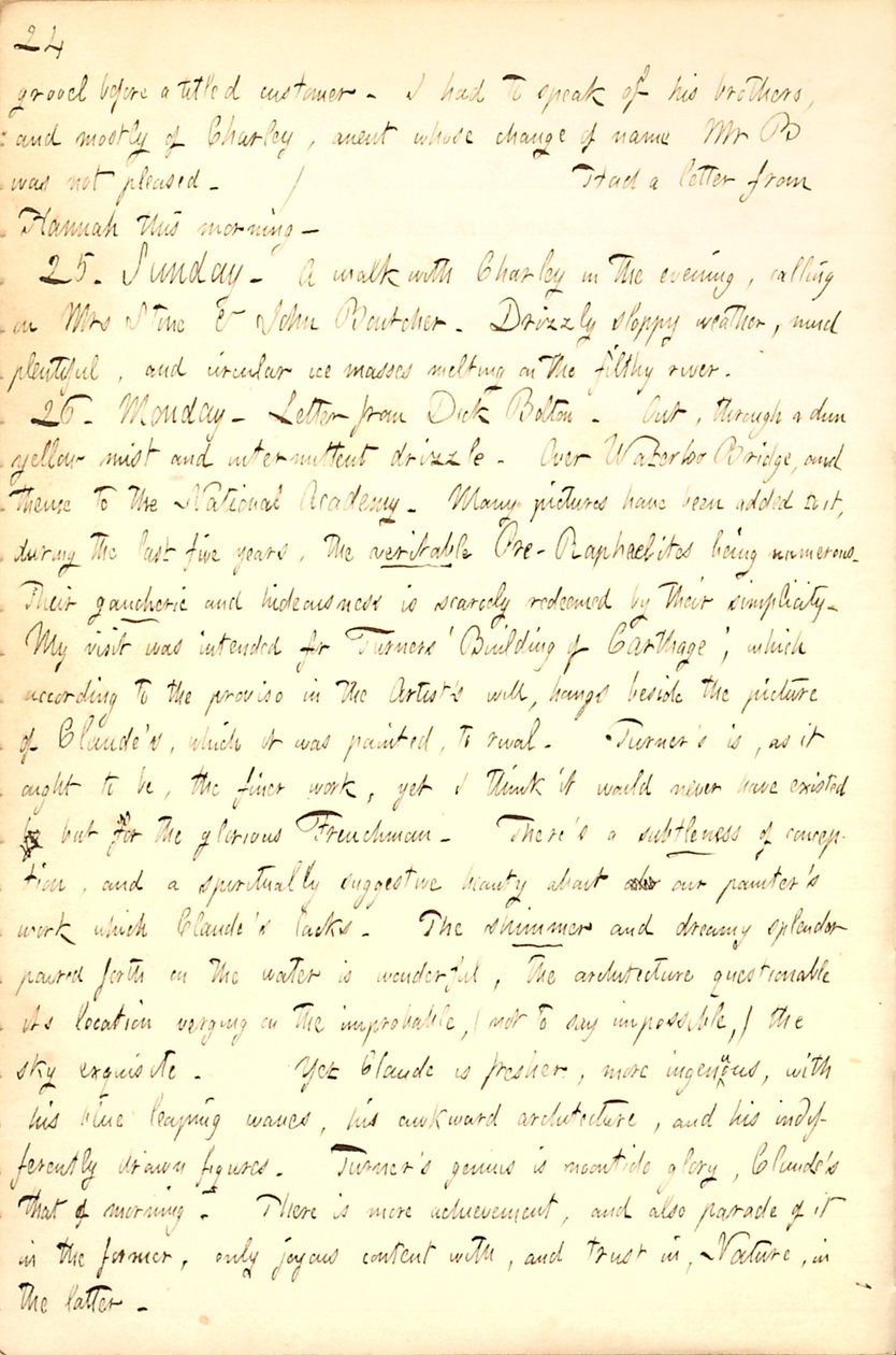 Describe una visita a la Galería de la Academia Nacional en Londres. Transcripción de Thomas Butler Gunn
