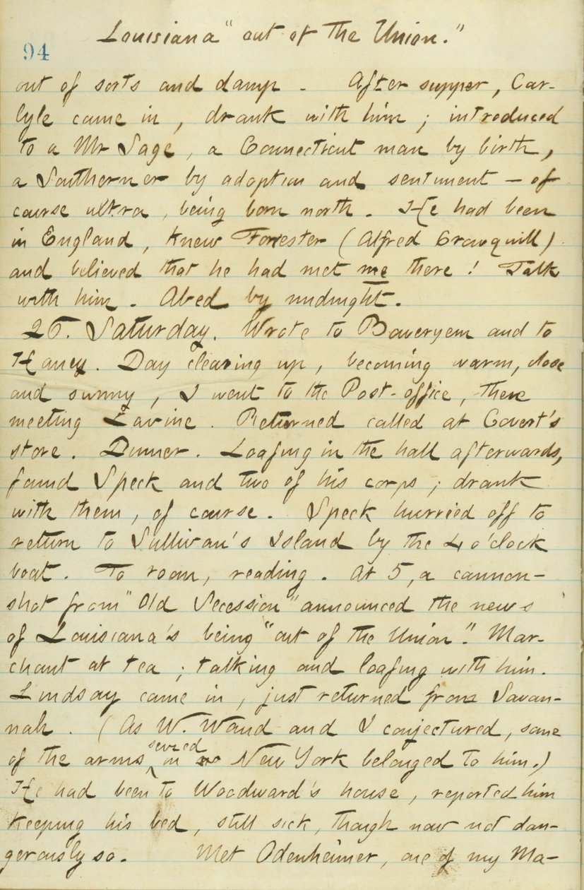 Diarios de Thomas Butler Gunn - Volumen 15, página 104, 25 de enero de 1861 de Thomas Butler Gunn