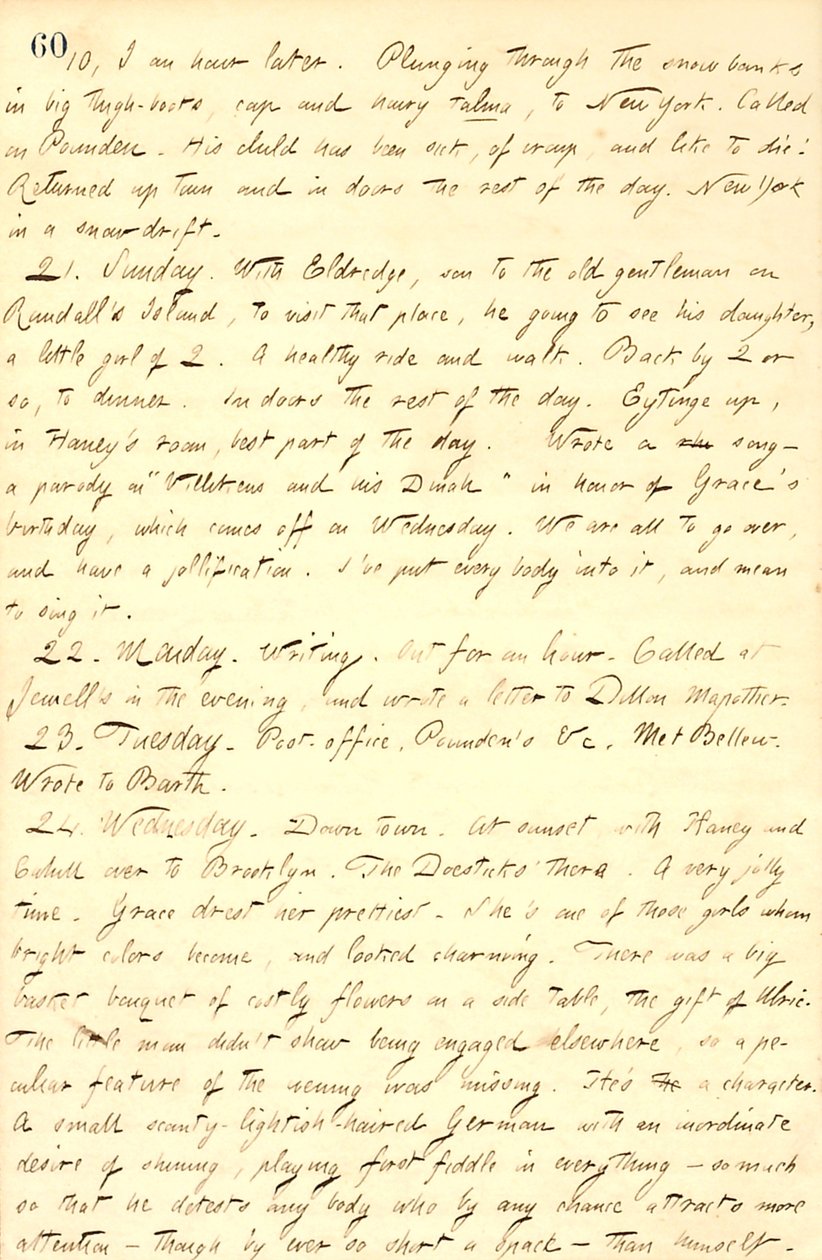 Diarios de Thomas Butler Gunn - Volumen 9, página 71, 20-24 de febrero de 1858 de Thomas Butler Gunn