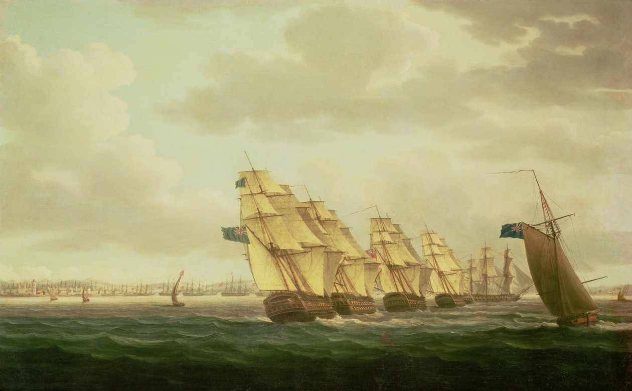 Nelson en el "Theseus" con el Escuadrón de la Costa cerca de Cádiz, julio de 1797 de Thomas Buttersworth