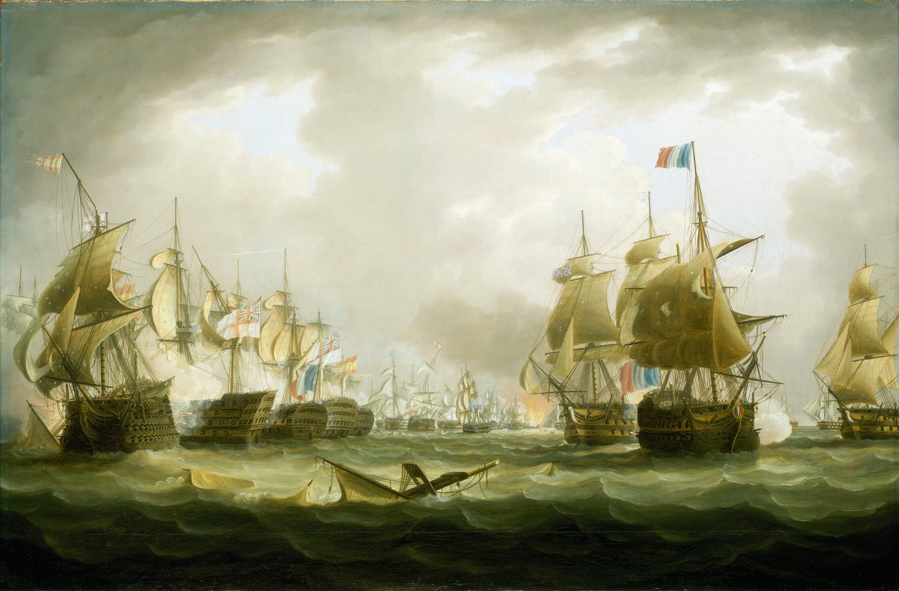 La batalla de Trafalgar, 21 de octubre de 1805, comienzo de la acción, principios del siglo XIX (óleo sobre lienzo) de Thomas Buttersworth