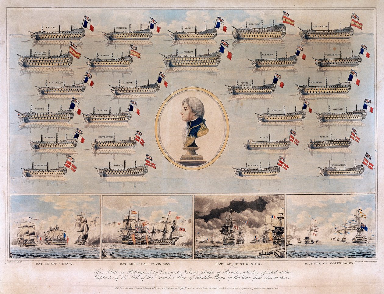 Los buques de guerra capturados por Horatio Nelson (1758-1805) entre 1793 y 1801, durante las batallas navales de Génova (o Cabo Noli, Italia) de Thomas Buttersworth