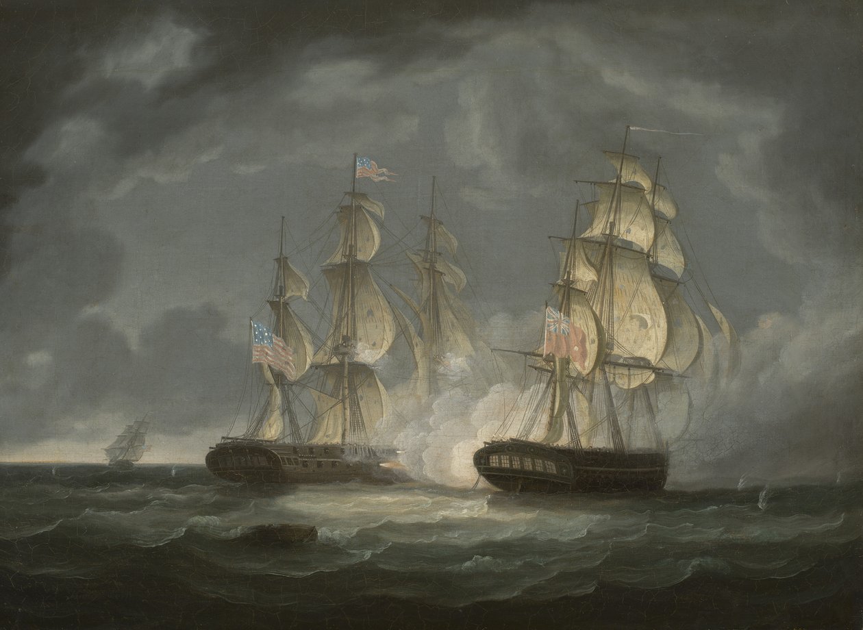 Acción de correr entre la fragata estadounidense President y H.M.S. Endymion, 1815 de Thomas Butterworth