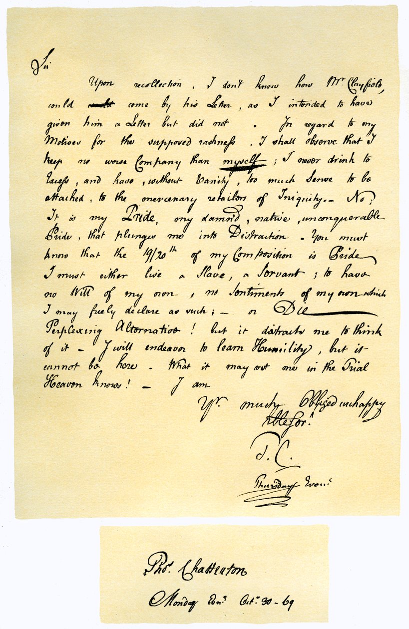 Carta de Thomas Chatterton a William Barrett de Thomas Chatterton
