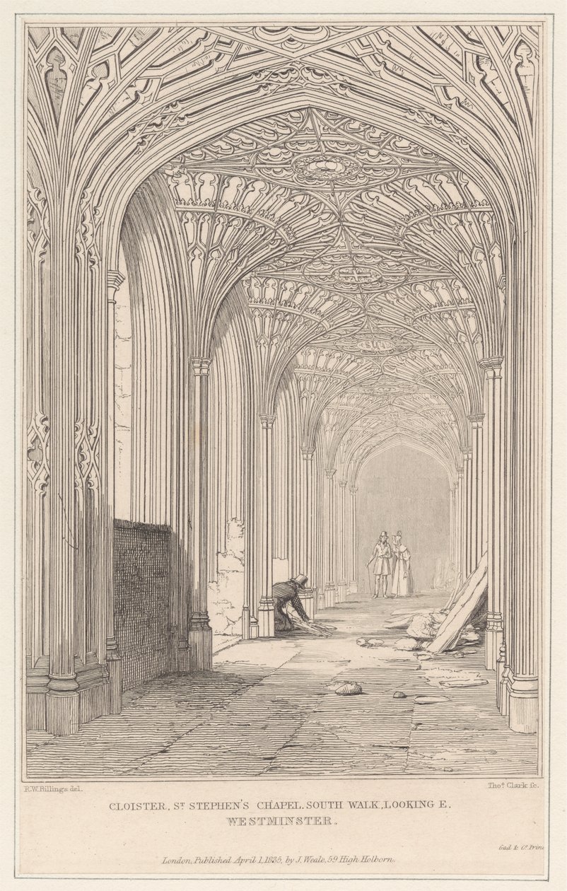 Claustro, Capilla de San Esteban, Paseo Sur, mirando al E. Westminster de Thomas Clark