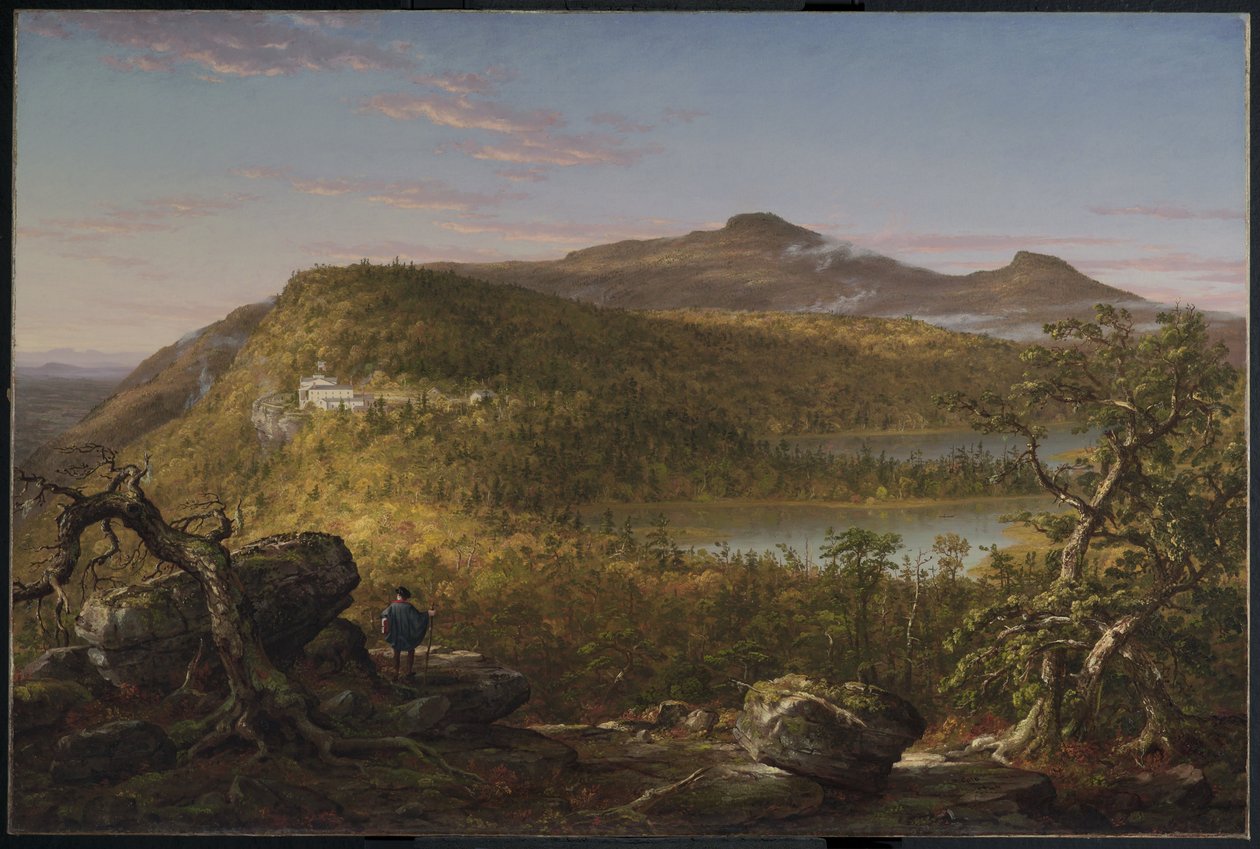 Vista de los dos lagos y Mountain House, montañas Catskill, por la mañana de Thomas Cole
