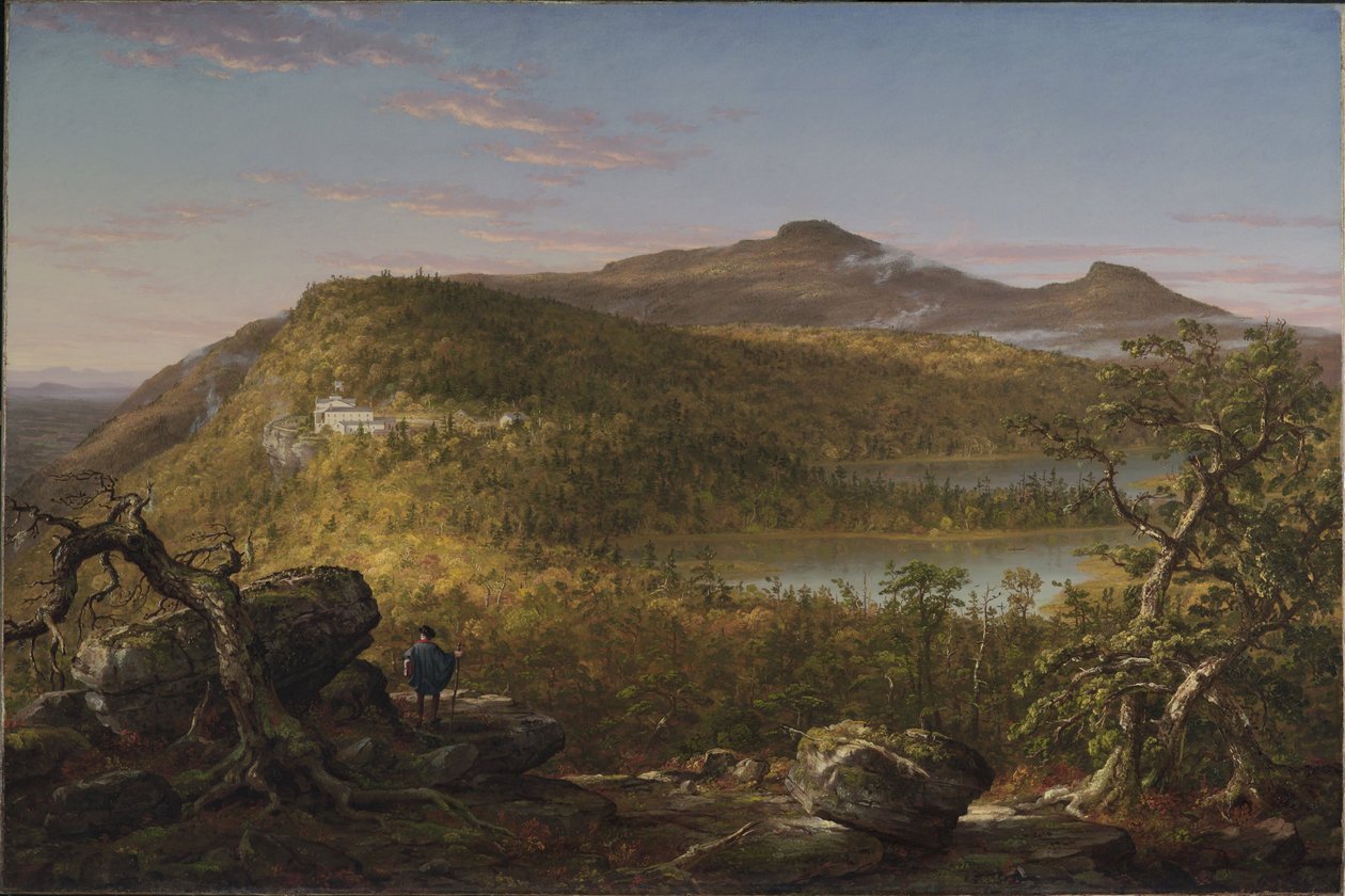 Vista de los dos lagos y de Mountain House, montañas Catskill, mañana de Thomas Cole