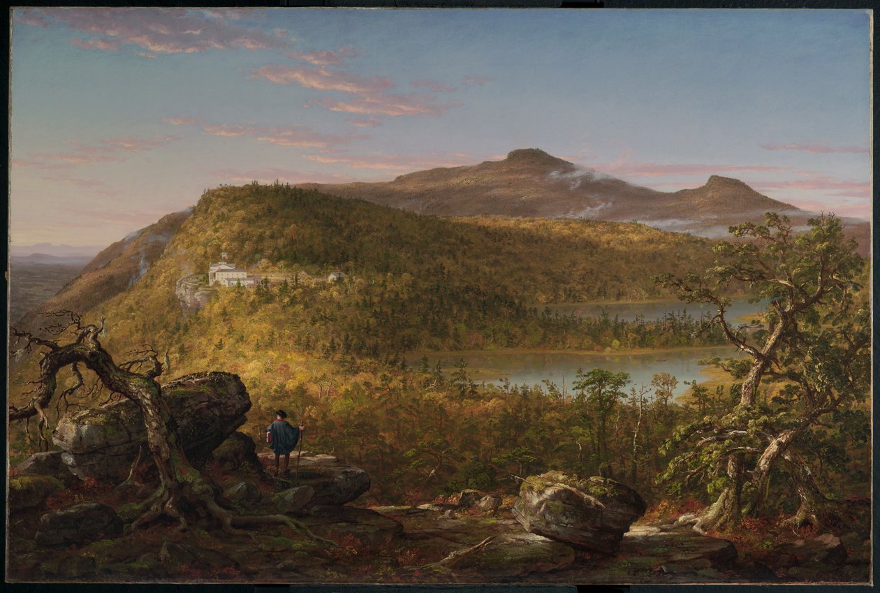Vista de los dos lagos y la casa de la montaña, Catskill Mountains, Mañana de Thomas Cole