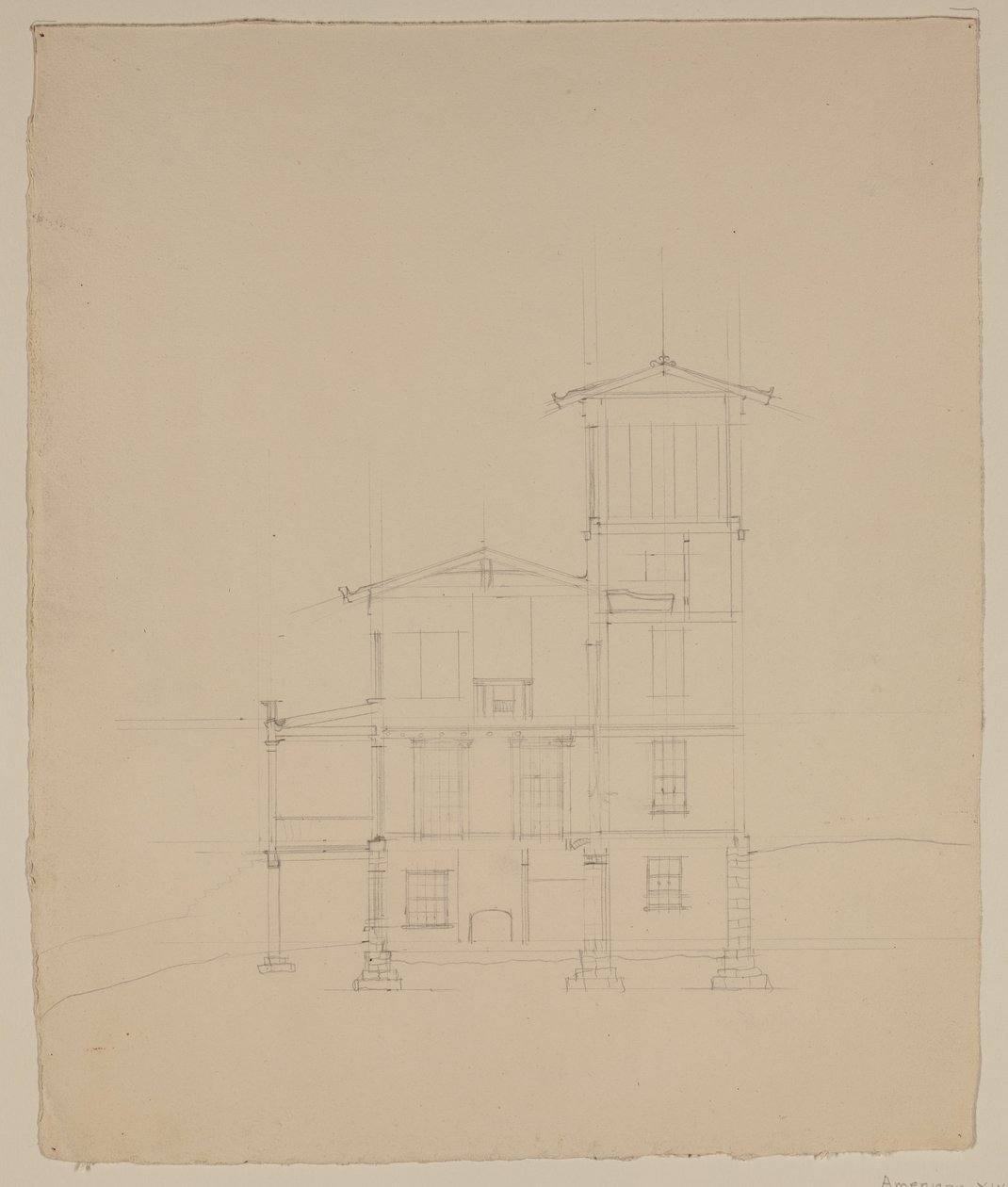 Dibujo de la villa propuesta en Catskill, c.1801-48 de Thomas Cole