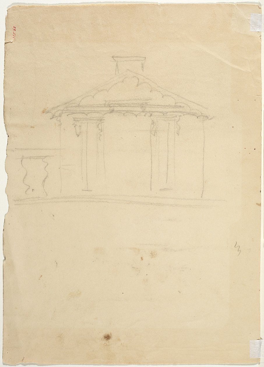 Dibujo a mano alzada de la elevación del nuevo estudio en Cedar Grove de Thomas Cole