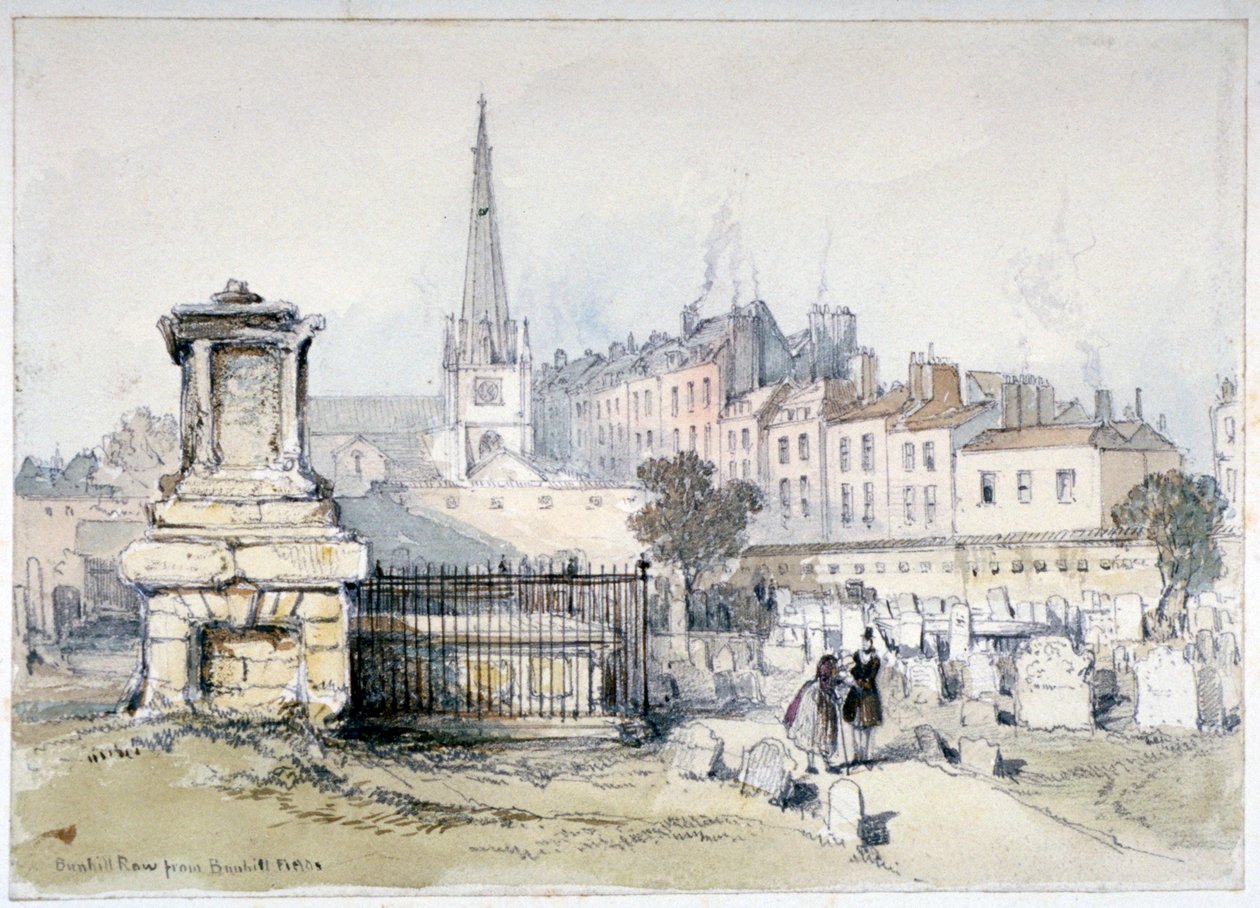 Vista de Bunhill Row desde Bunhill Fields, Finsbury, Islington, Londres, c. 1860 de Thomas Colman Dibdin
