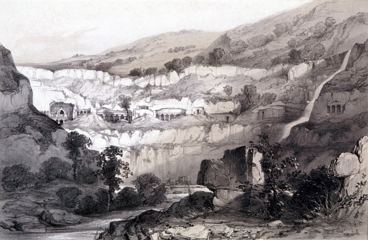 Vista de las Cuevas, Ajunta, India, 1844 de Thomas Colman Dibdin