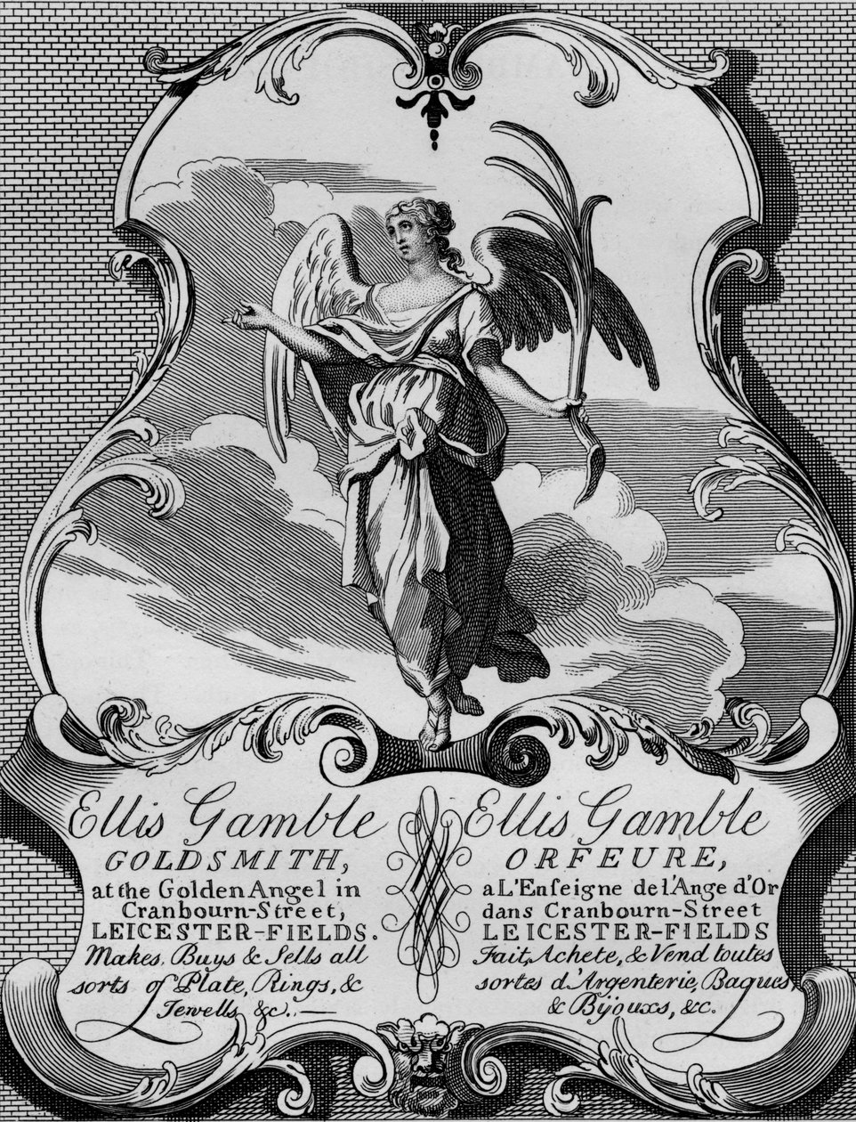 Tarjeta comercial del orfebre Ellis Gamble, 1720s, 1827 de Thomas Cook