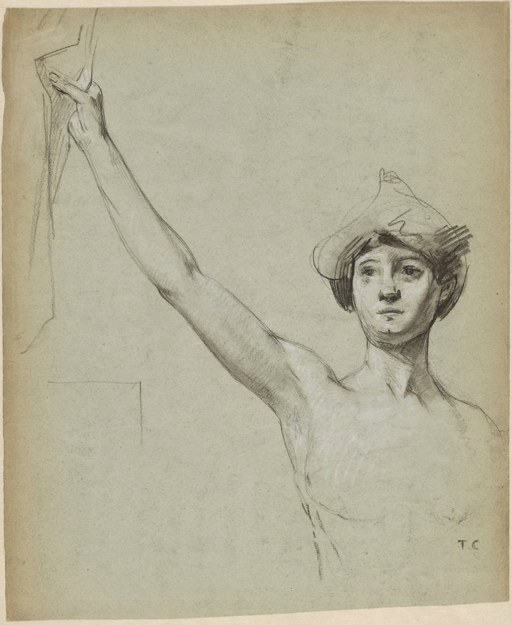 Figura desnuda junto a un drapeado, estudio de modelo de Thomas Couture