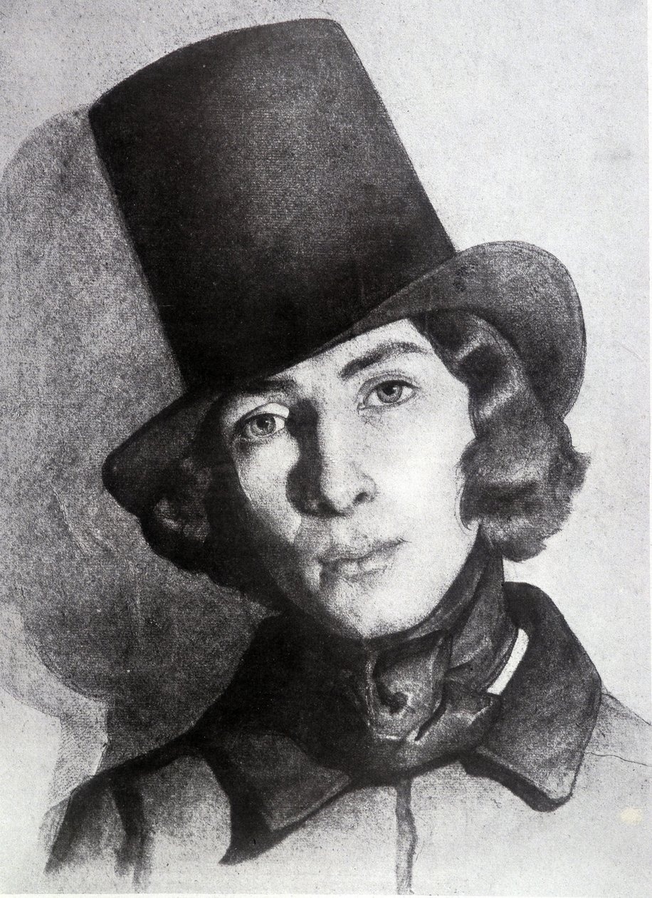 Retrato de Maurice Sand (1823-1889), hijo de George Sand, 21 años - Dibujo sin fecha de Thomas Couture (1815-1879) - este dibujo fue considerado durante mucho tiempo como el de su madre George Sand de Thomas Couture