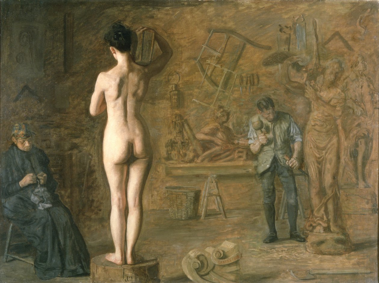 William Rush (1756-1833) tallando su figura alegórica del río Schuylkill de Thomas Cowperthwait Eakins