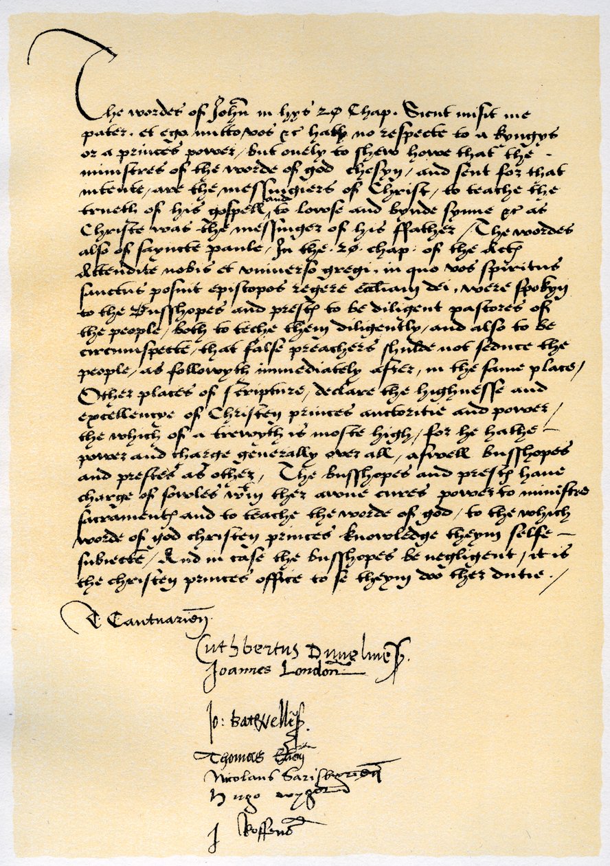 Declaración episcopal del arzobispo Crammer y otros siete obispos ingleses, c1537 de Thomas Cranmer