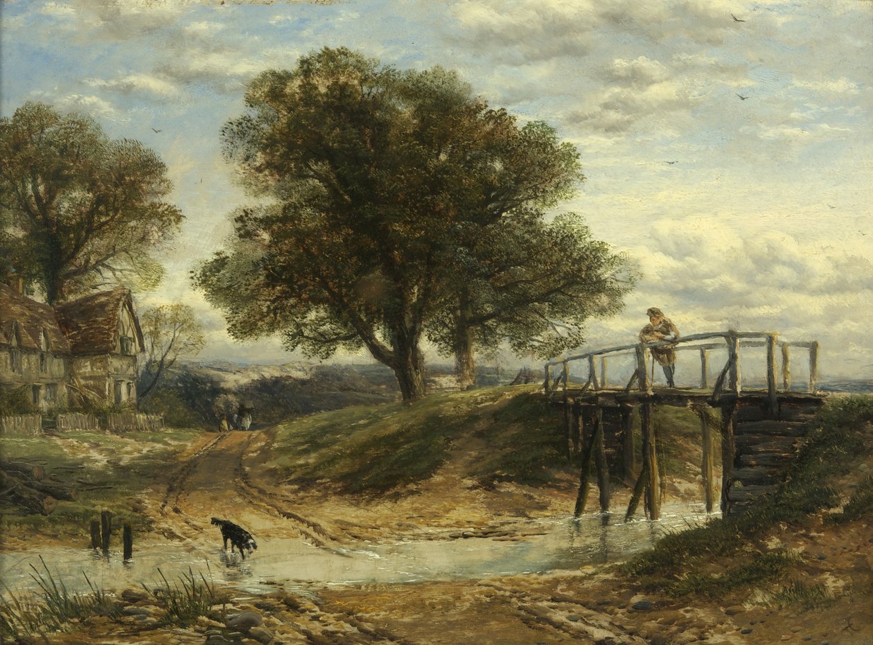 Paisaje con Arroyo, Puente y Cabaña de Thomas Creswick