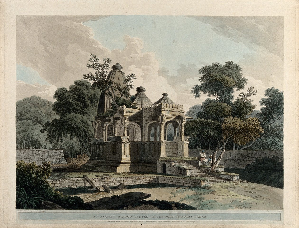 Un antiguo templo hindú, en el fuerte de Rotas, Bahar de Thomas Daniell