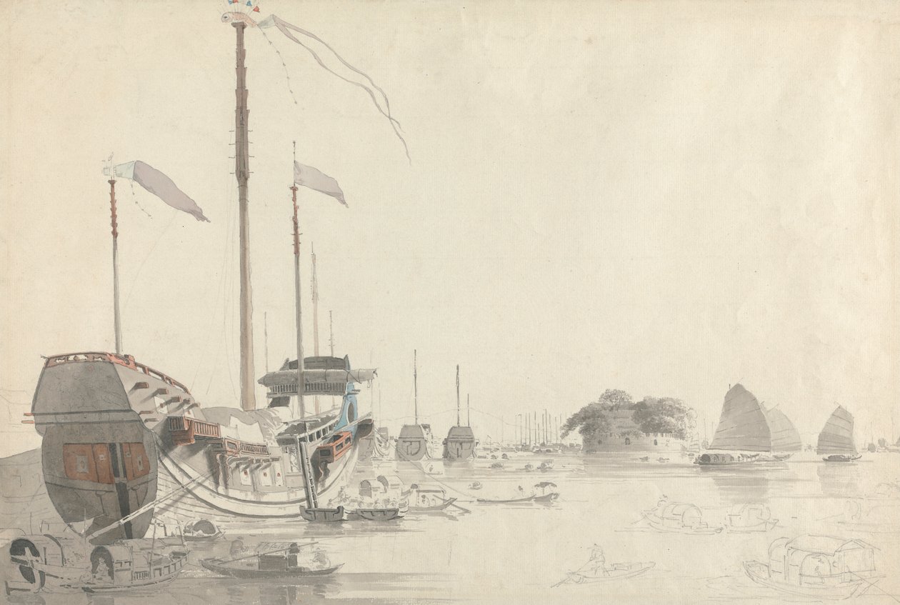 Barcos cerca de un fuerte holandés, Cantón de Thomas Daniell