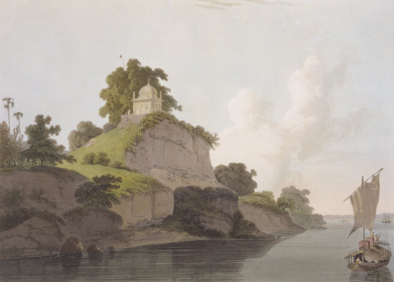 Templo hindú cerca de Currah, en el río Ganges, de 