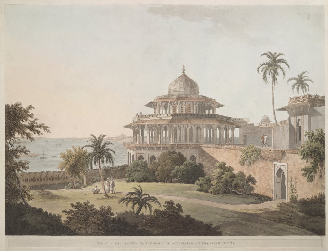 Los Chalees Satoon en el Fuerte de Allahabad en el río Jumna de Thomas Daniell