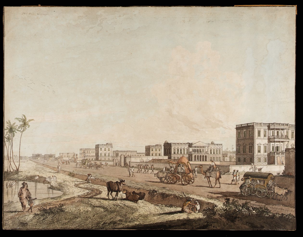 Los nuevos edificios en Chouringhee de Vistas de Calcuta, 1787 de Thomas Daniell