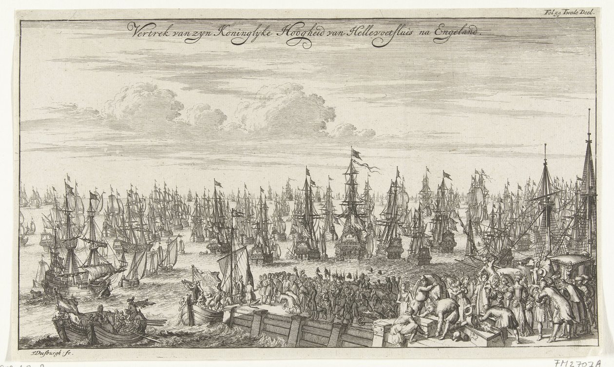 Salida de Guillermo III de Hellevoetsluis para Inglaterra, 1688 Salida de Su Alteza Real de Hellevoetsluis después de Inglaterra (título sobre objeto) de Thomas Doesburgh