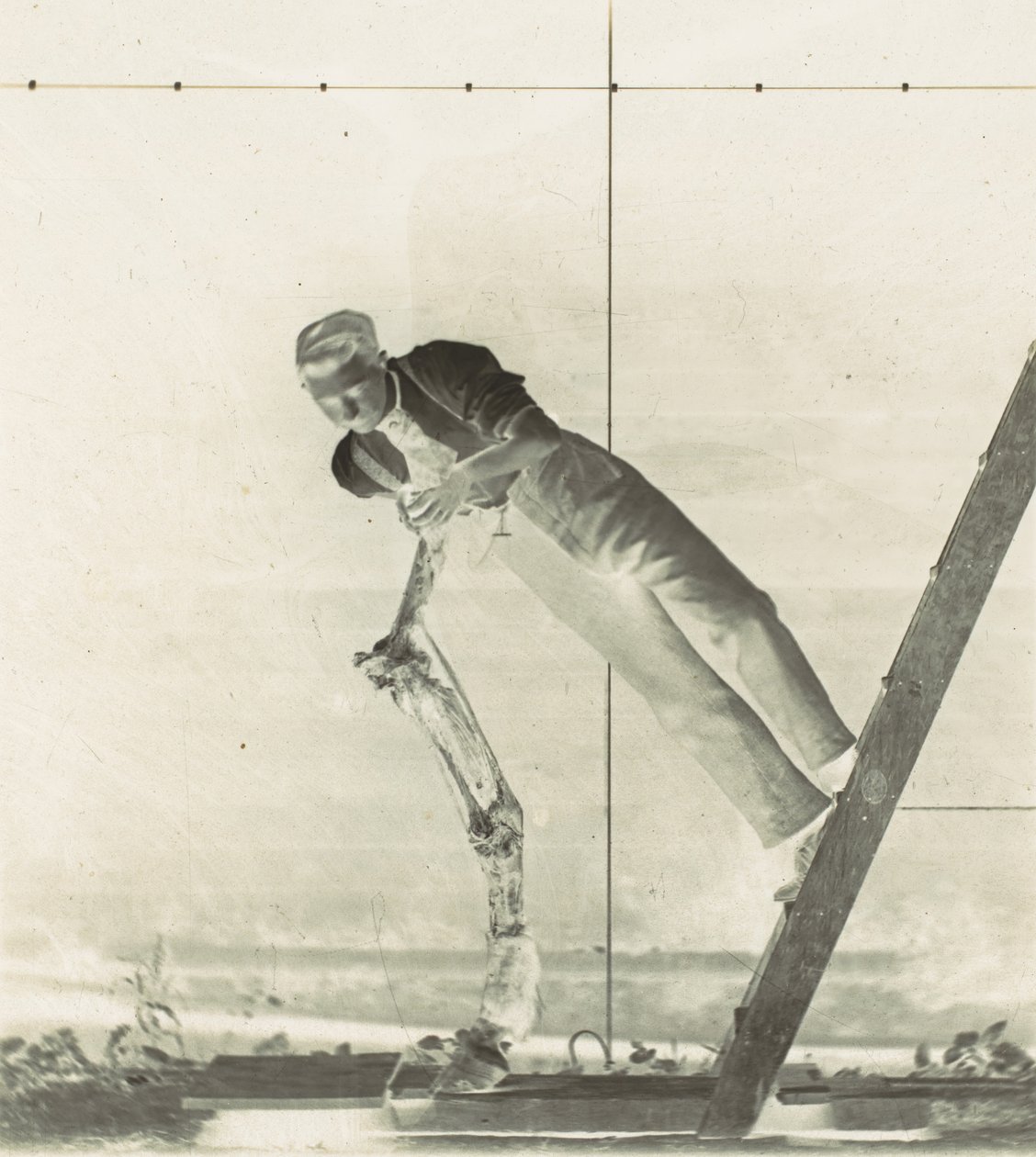 Hombre en una escalera con la pierna disecada de un caballo, 1880s de Thomas Eakins