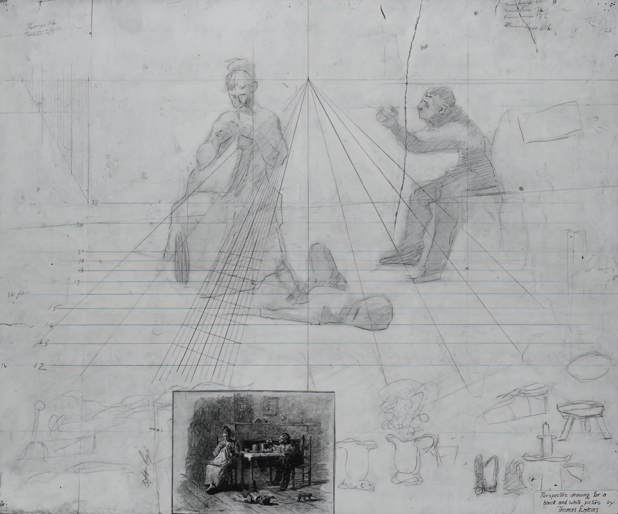 Estudio de perspectiva sin título para ilustración de historia de revista, Condiciones del Sr. Neelus Peeler de Thomas Eakins