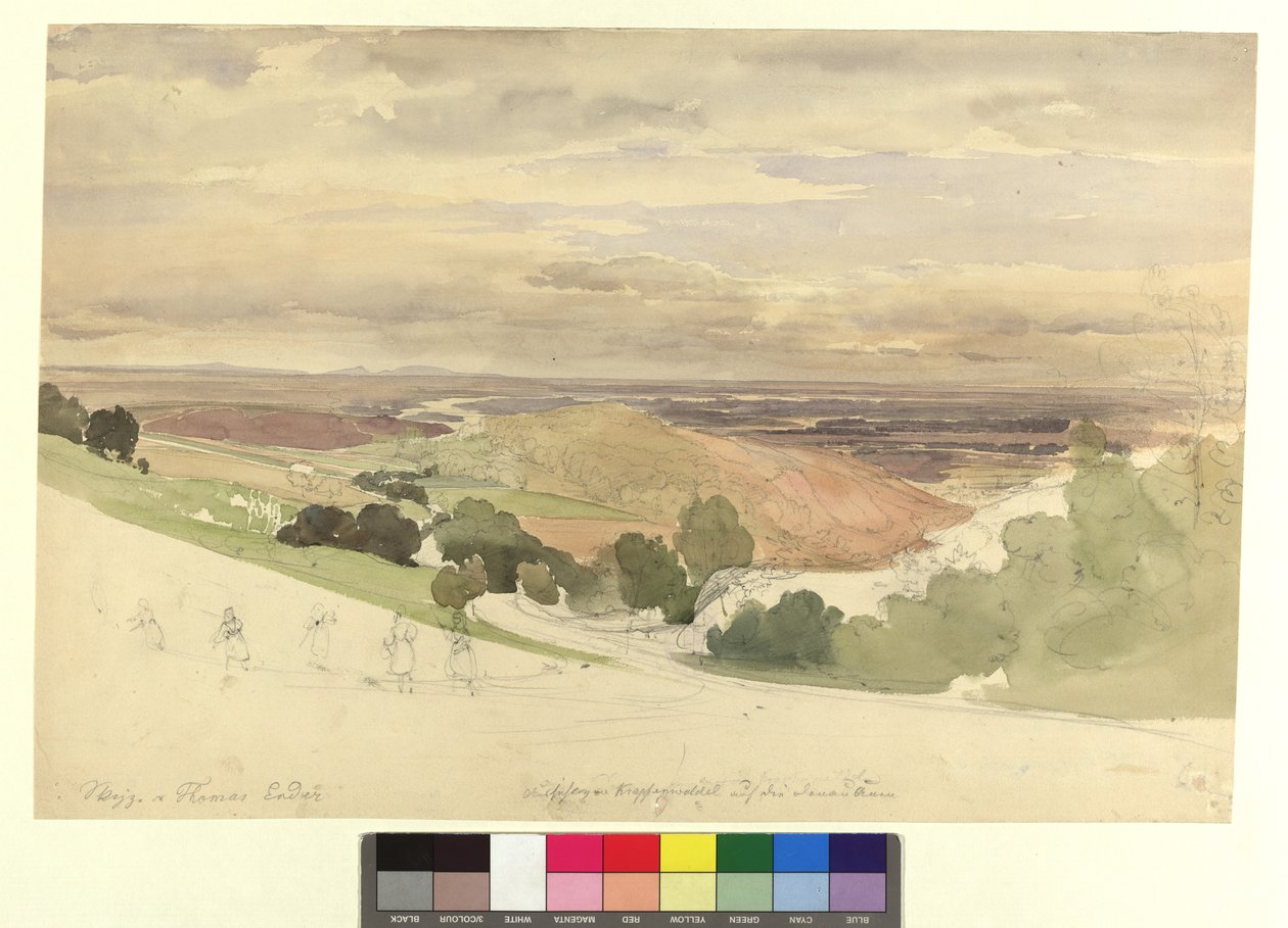 Vista desde Krapfenwaldl hacia las llanuras aluviales del Danubio de Thomas Ender