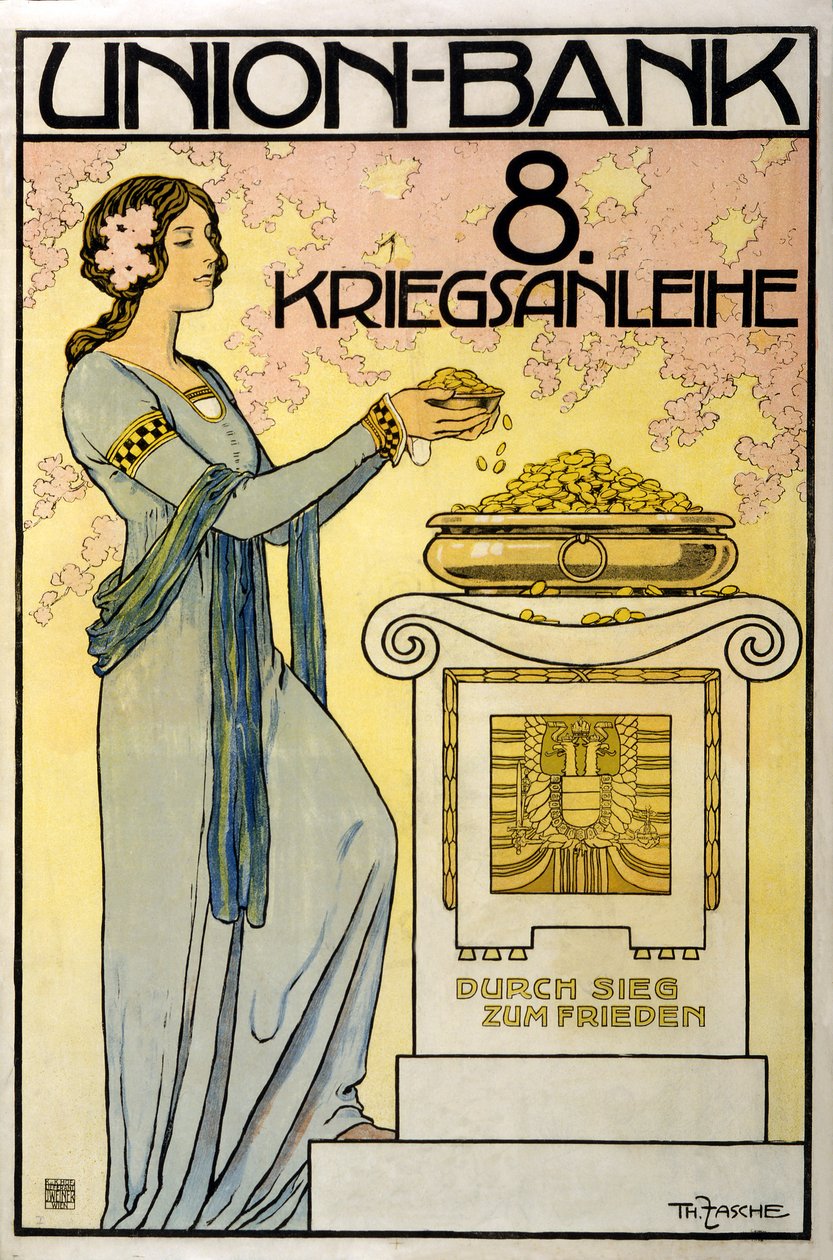 Campaña de recaudación de fondos austriaca Union-Bank, 8. Kriegsanleihe; durch Sieg zum Frieden, pub. 1918 de Thomas Fasche