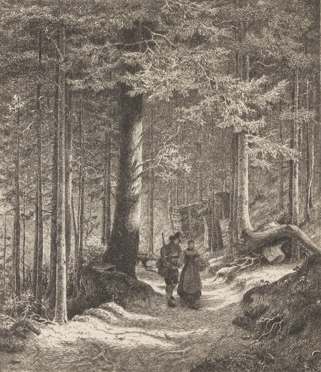 Interior de bosque con dos figuras de Thomas Fearnley