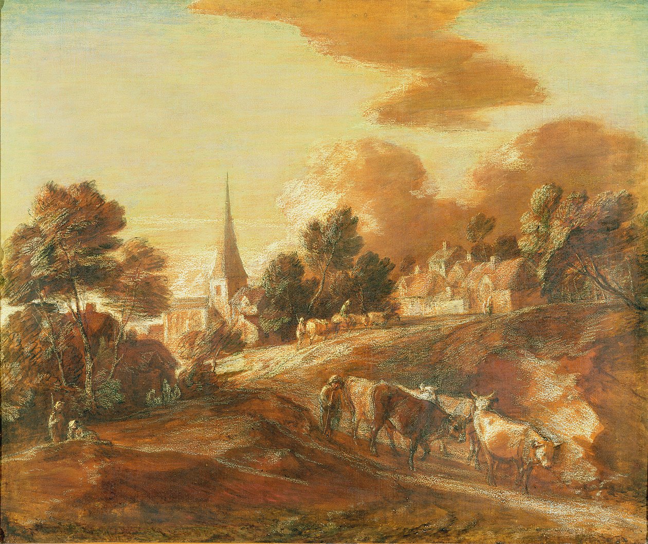 Un pueblo boscoso imaginario con arrieros y ganado, c.1771-72 de Thomas Gainsborough