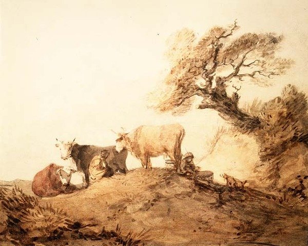 Ganado con arrieros y un perro bajo un árbol de Thomas Gainsborough