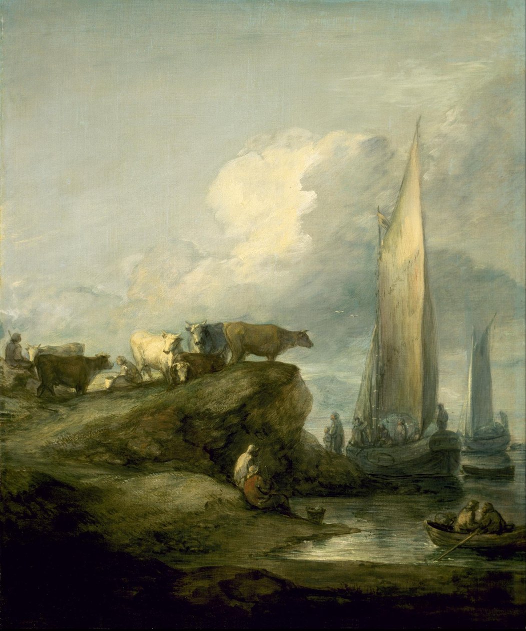 Escena costera con barcos y ganado de Thomas Gainsborough